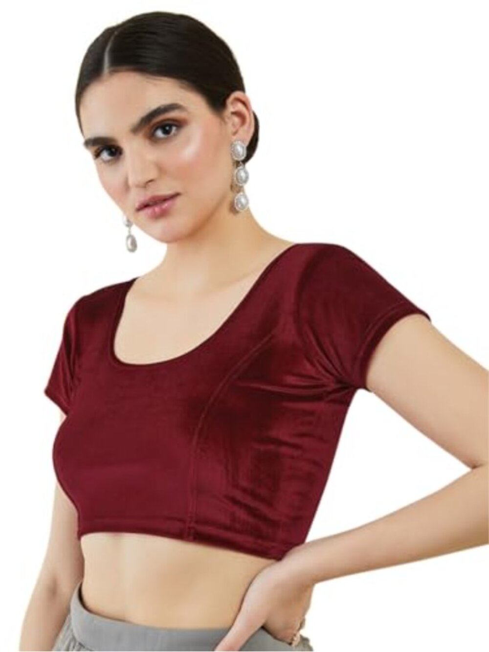 Chandrakala Velvet Stretch Blouse Saree Choli Pull On Half Sleeve